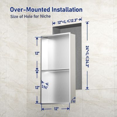 Image showing  24 in. Stainless Steel Double Shelf Shower Niche, Brushed