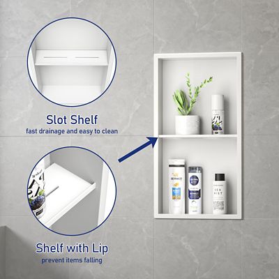 Image showing  24 in. Stainless Steel Double Shelf Shower Niche, Matte White