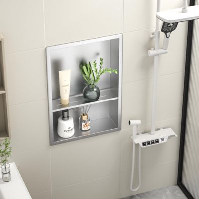 Image showing  18 in. Stainless Steel Double Shelf Shower Niche, Brushed