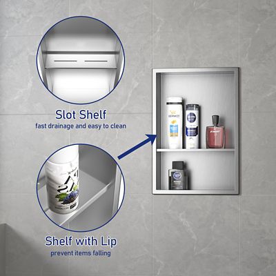 Image showing  18 in. Stainless Steel Double Shelf Shower Niche, Brushed