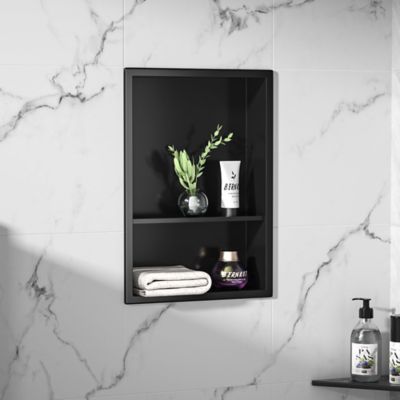 Image showing  18 in. Stainless Steel Double Shelf Shower Niche, Matte Black