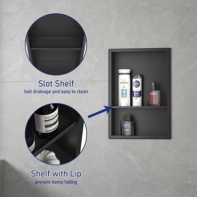Image showing  18 in. Stainless Steel Double Shelf Shower Niche, Matte Black