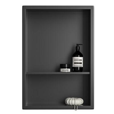 Image showing 6 th Bernkot 18 in. Stainless Steel Double Shelf Shower Niche, Matte Black