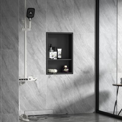 Image showing 7 th Bernkot 18 in. Stainless Steel Double Shelf Shower Niche, Matte Black