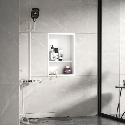 Image showing  18 in. Stainless Steel Double Shelf Shower Niche, Matte White