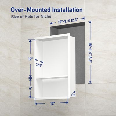 Image showing  18 in. Stainless Steel Double Shelf Shower Niche, Matte White