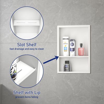 Image showing  18 in. Stainless Steel Double Shelf Shower Niche, Matte White