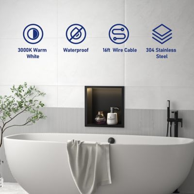 Image showing  12 in. Stainless Steel Shower Niche with LED Strip Light