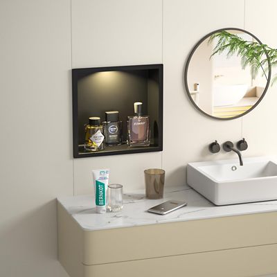 Image showing  12 in. Stainless Steel Shower Niche with LED Round Light