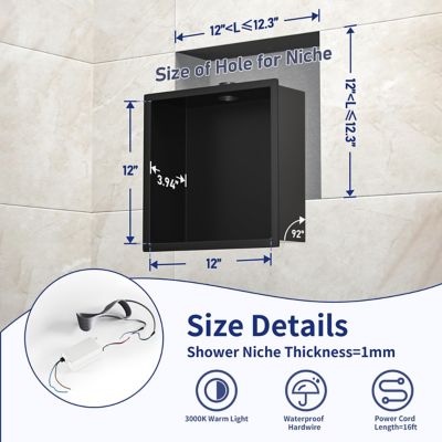 Image showing  12 in. Stainless Steel Shower Niche with LED Round Light
