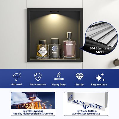 Image showing  12 in. Stainless Steel Shower Niche with LED Round Light