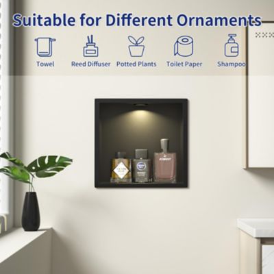 Image showing 6 th Bernkot 12 in. Stainless Steel Shower Niche with LED Round Light