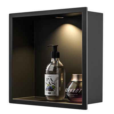 Image showing 7 th Bernkot 12 in. Stainless Steel Shower Niche with LED Round Light