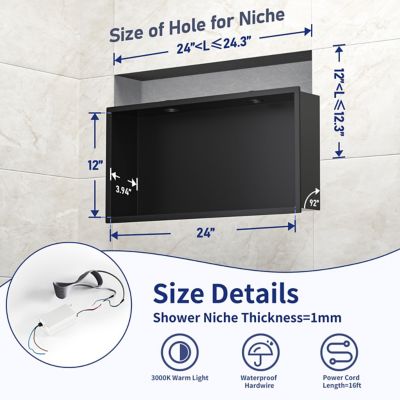 Image showing  24 in. Stainless Steel Shower Niche with LED Round Light