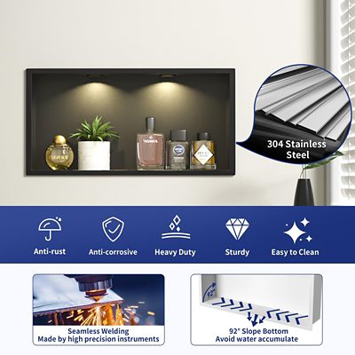 Image showing  24 in. Stainless Steel Shower Niche with LED Round Light