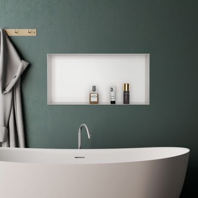 Image showing  12 in. Stainless Steel Shower Niche, Rimless, White