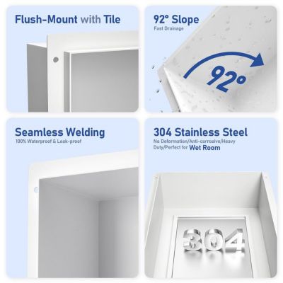 Image showing  12 in. Stainless Steel Shower Niche, Rimless, White