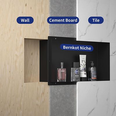 Image showing  24 in. Stainless Steel Shower Niche, Rimless, Black