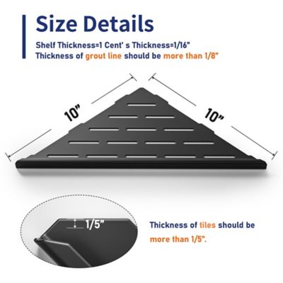 Image showing  10 in. Stainless Steel Corner Shower Shelf, Slot Design for Tiled Walls, Matte Black, 2-Pack