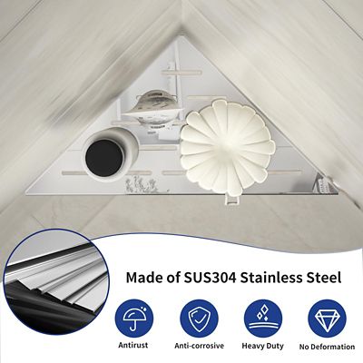 Image showing  10 in. Stainless Steel Corner Shower Shelf, Slot Design for Tiled Walls, Polished, 2-Pack