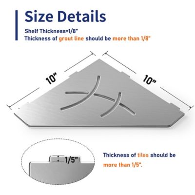 Image showing  10 in. Stainless Steel Pentagonal Corner Shower Shelf, Brushed, 2-Pack