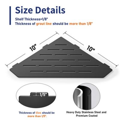 Image showing  10 in. Stainless Steel Pentagonal Heavy Duty Floating Corner Shelf, Matte Black
