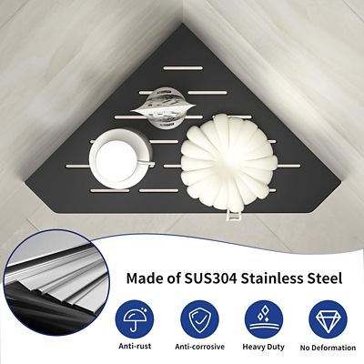 Image showing  10 in. Stainless Steel Pentagonal Heavy Duty Floating Corner Shelf, Matte Black