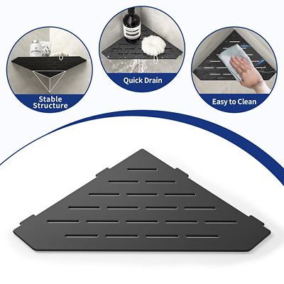 Image showing  10 in. Stainless Steel Pentagonal Heavy Duty Floating Corner Shelf, Matte Black