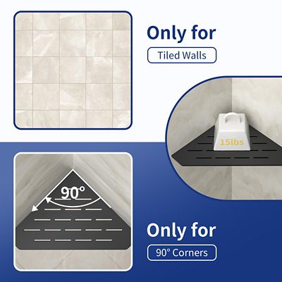 Image showing  10 in. Stainless Steel Pentagonal Heavy Duty Floating Corner Shelf, Matte Black