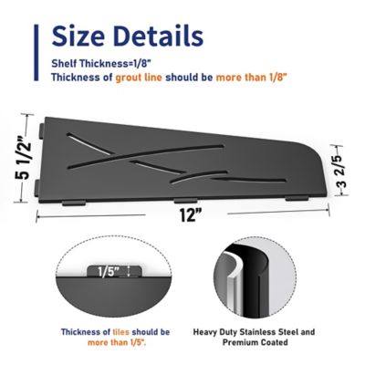 Image showing  12 in. Stainless Steel Quadrilateral Corner Shelf - 2 pk., Matte Black