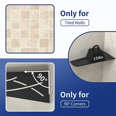 Image showing  12 in. Stainless Steel Quadrilateral Corner Shelf - 2 pk., Matte Black