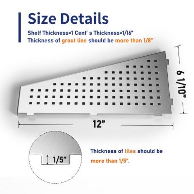 Image showing  12 in. Stainless Steel with Grid Design Bathroom Shelf Racks, Brushed