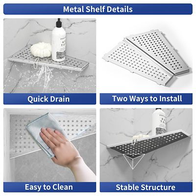 Image showing  12 in. Stainless Steel with Grid Design Bathroom Shelf Racks, Brushed