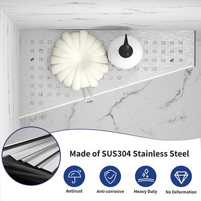 Image showing  12 in. Stainless Steel with Grid Design Bathroom Shelf Racks, Brushed