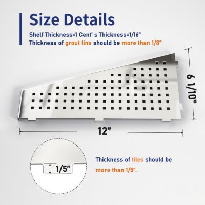 Image showing  12 in. Stainless Steel with Grid Design Bathroom Shelf Racks, Polished