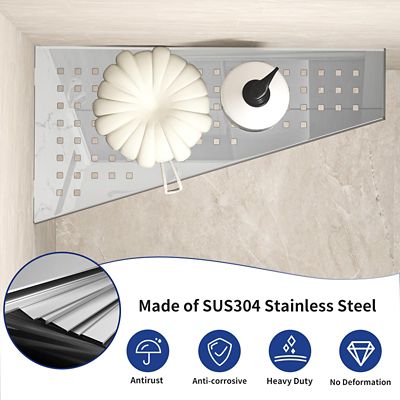 Image showing  12 in. Stainless Steel with Grid Design Bathroom Shelf Racks, Polished