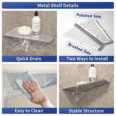 Image showing  12 in. Stainless Steel with Grid Design Bathroom Shelf Racks, Polished