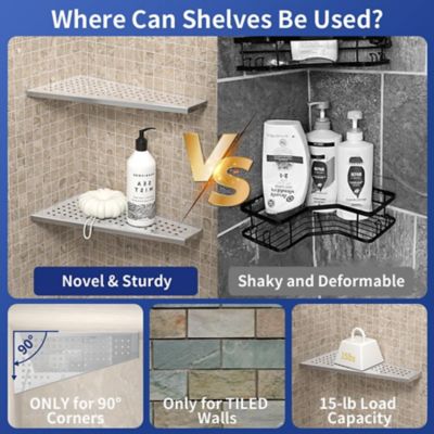 Image showing  12 in. Stainless Steel with Grid Design Bathroom Shelf Racks, Polished