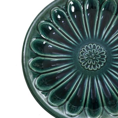 Image showing  Dark Green Flower 21.65-Inch Tall Ceramic Birdbath