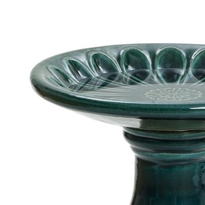 Image showing  Dark Green Flower 21.65-Inch Tall Ceramic Birdbath