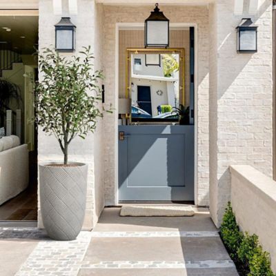 Image showing  Gray Glen Pattern 22.4-Inch Tall MgO Round Planter, Indoor and Outdoor