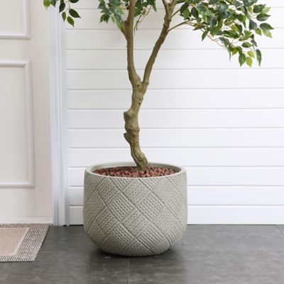 Image showing  Beige Glen Pattern Tall MgO Round Planter, Indoor and Outdoor