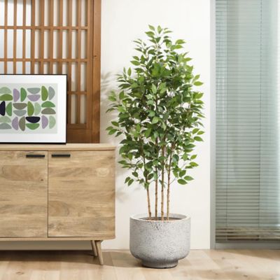 Image showing  Rustic White with Gray Tall Round MgO Planter