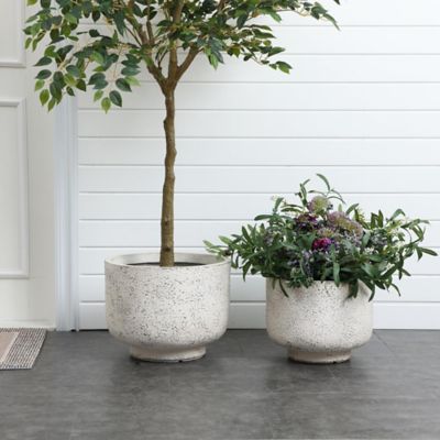 Image showing  Rustic White with Gray Tall Round MgO Planter
