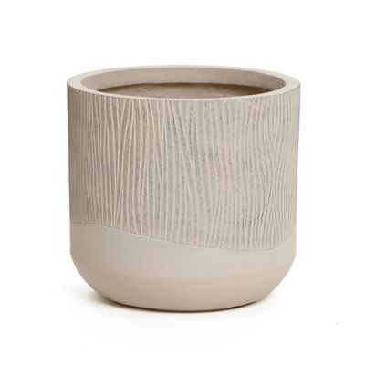 LuxenHome Blended Tan with Wood Pattern Tall Round MgO Planter