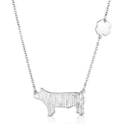 Image showing  4-H Pig Showman Pendant Necklace, Silver Tone