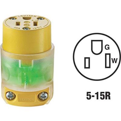 Image showing  Straight Blade Connector 18-12 AWG Wire 125 VAC 15 A 2 Pole 3 Conductors PVC Yellow/Transparent