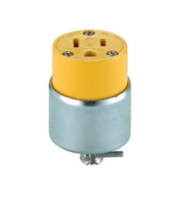 Leviton Grounding Connector, Straight Blade Armored, 125 V 15 A, 2 Pole, 3 Conductors, Steel Yellow