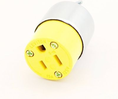 Image showing  Grounding Connector, Straight Blade Armored, 125 V 15 A, 2 Pole, 3 Conductors, Steel Yellow