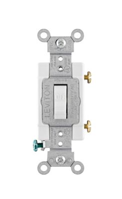 Leviton 20 Amp Quiet Single Pole Toggle Switch 120/277 Volt 1-2 HP Side Wire Mount Heavy-Duty Thermoplastic White